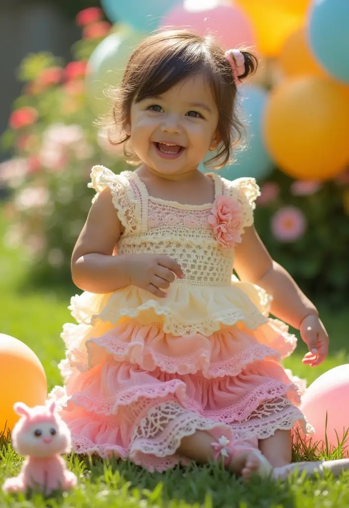 30 Crochet Baby Dress Free Pattern Inspirations with Charming and Easy Designs - 28. Layered Ruffle Dress