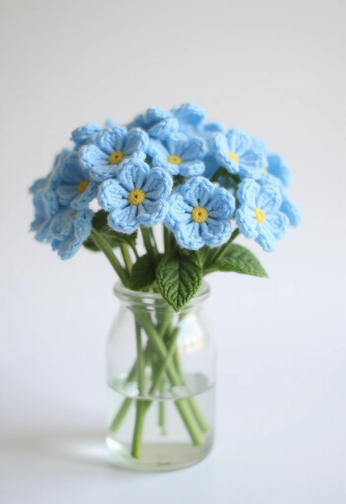 30 Crochet Flowers Free Pattern Tutorials for Home Decor and Accessories - 15. Cheerful Forget-Me-Not