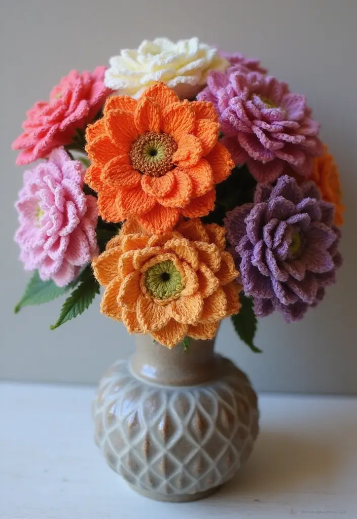 30 Crochet Flowers Free Pattern Tutorials for Home Decor and Accessories - 25. Dazzling Dahlia