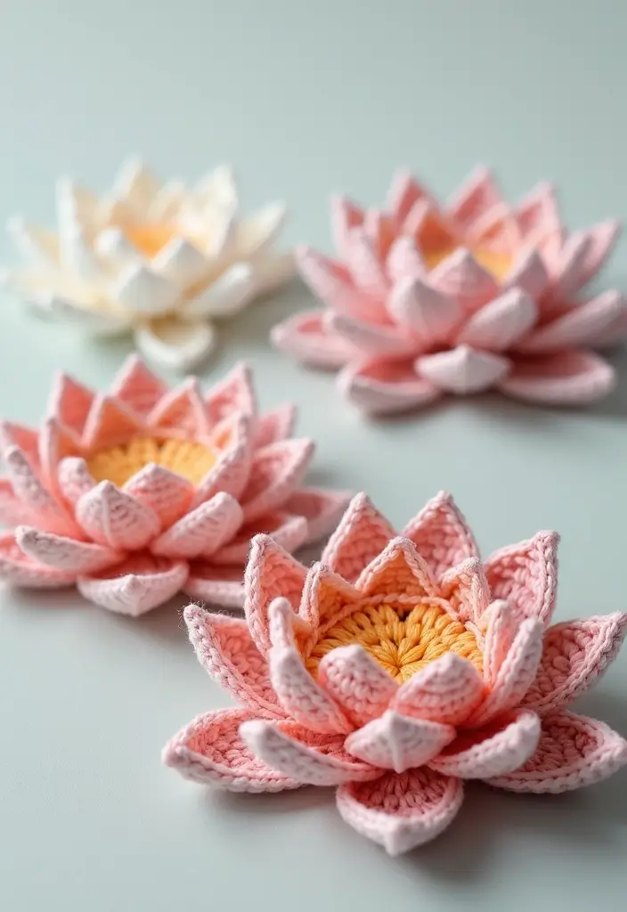 30 Crochet Flowers Free Pattern Tutorials for Home Decor and Accessories - 27. Glimmering Lotus