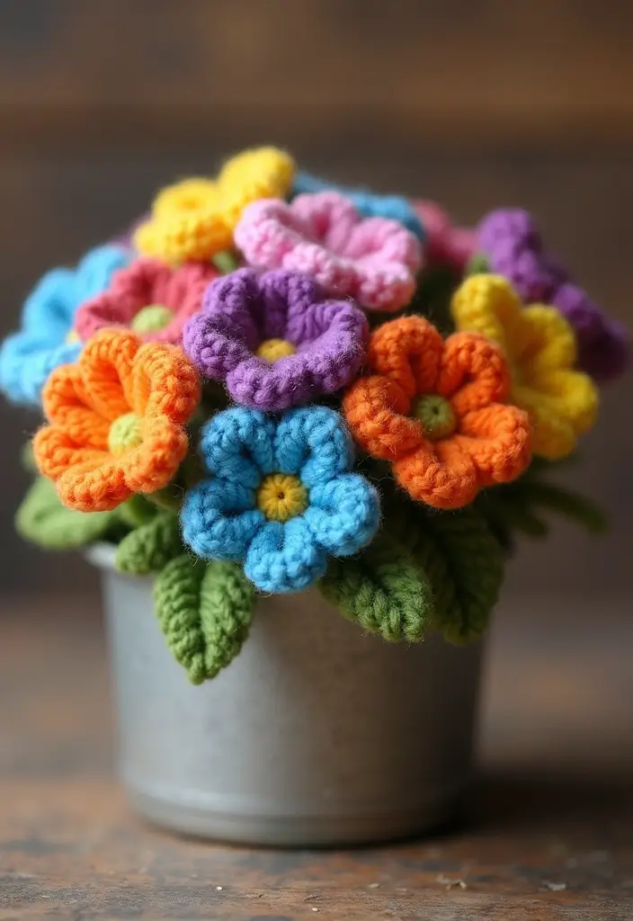 30 Crochet Flowers Free Pattern Tutorials for Home Decor and Accessories - 6. Charming Pansies