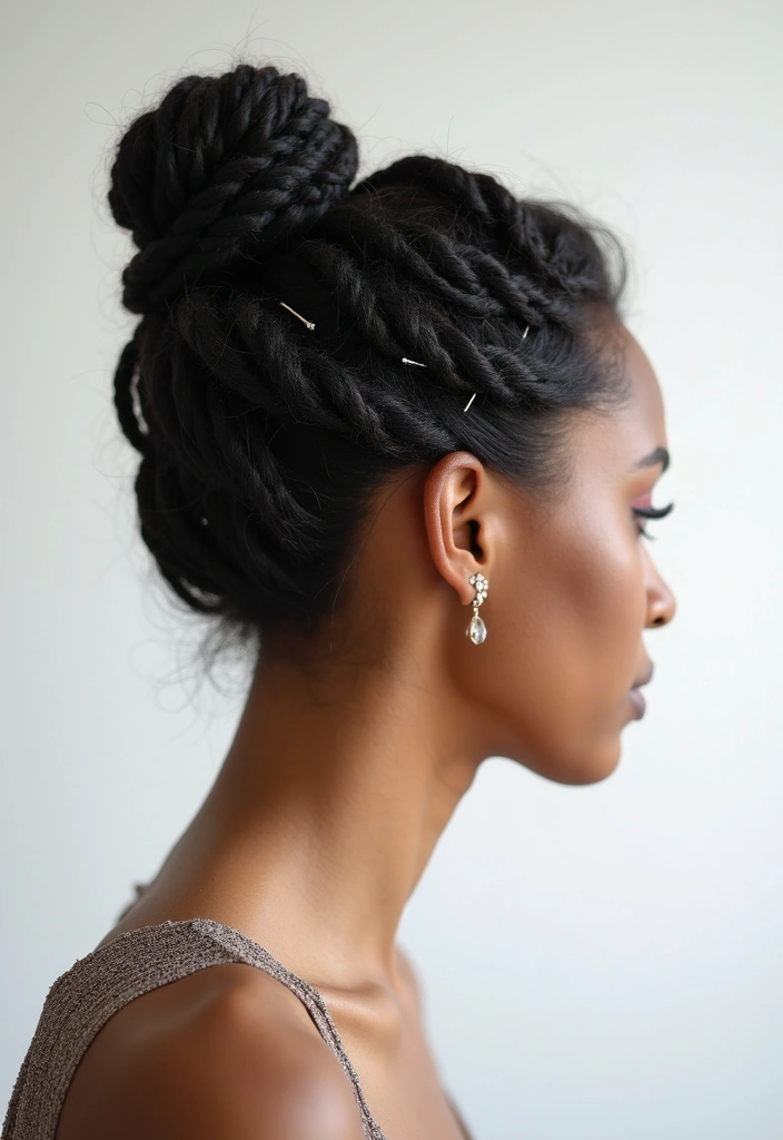 30 Elegant Crochet Styles for Black Women Featuring Curls - 14. Chic Crocheted Bun