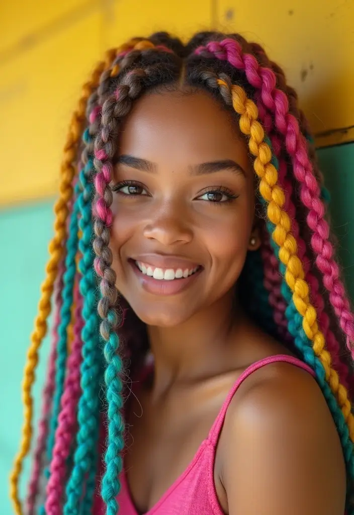 30 Elegant Crochet Styles for Black Women Featuring Curls - 27. Multi-Color Crochet Twists