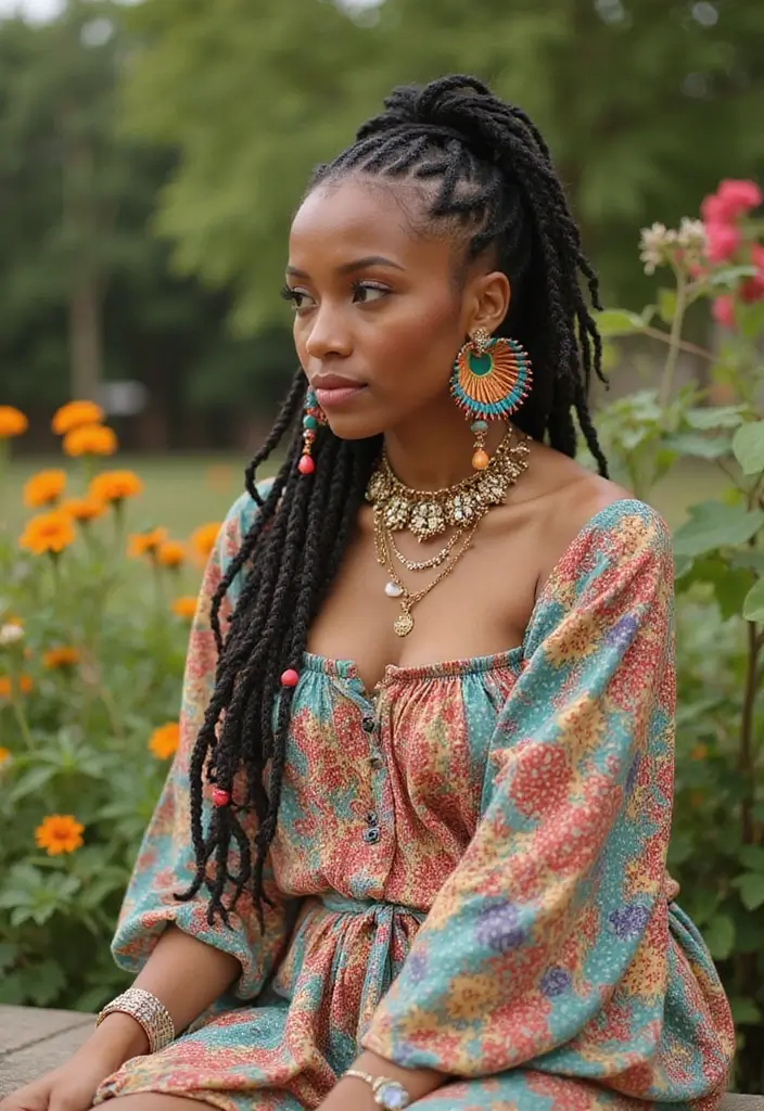 30 Elegant Crochet Styles for Black Women Featuring Curls - 29. Playful Crochet Braids with Accessories