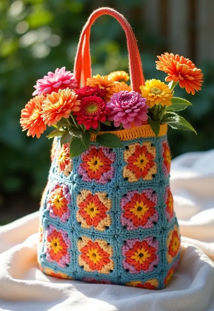 30 Fashionable Crochet Bag Patterns: Free Tutorials for Handmade Fashion Lovers - 2. Classic Granny Square Tote