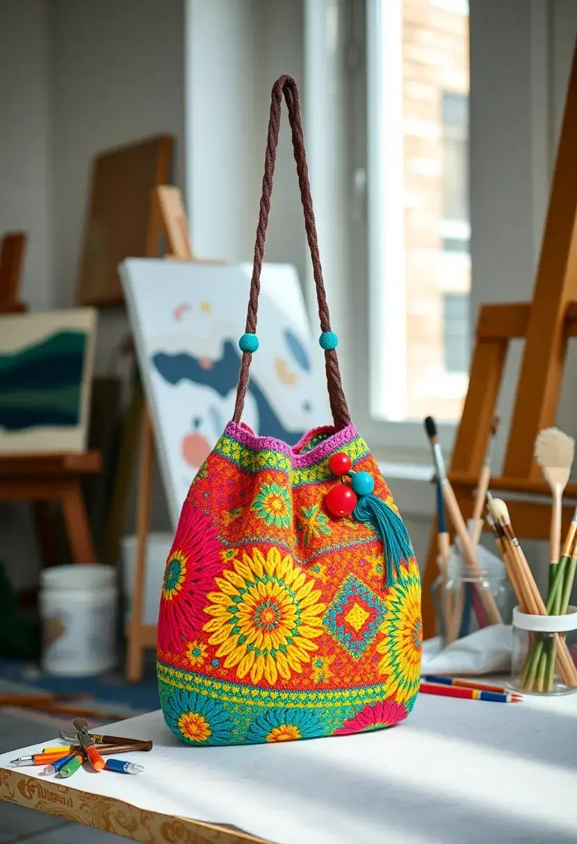 30 Fashionable Crochet Bag Patterns: Free Tutorials for Handmade Fashion Lovers - 22. Artistic Mosaic Bag
