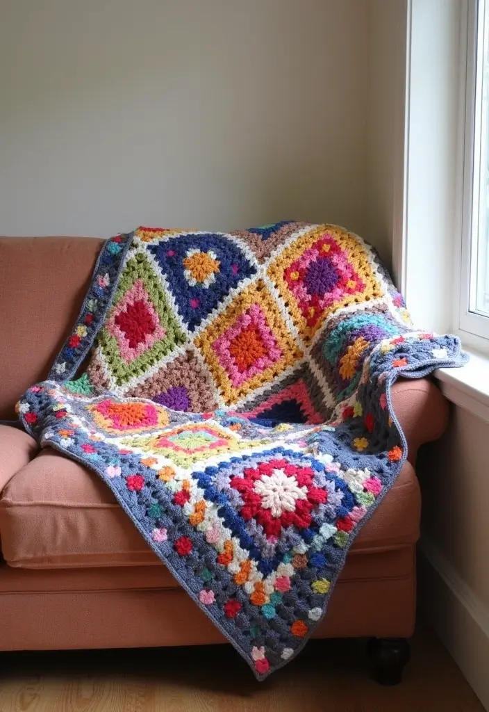 30 Granny Square Crochet Pattern Variations with Modern Layouts and Color Ideas - 16. Scrappy Granny Squares