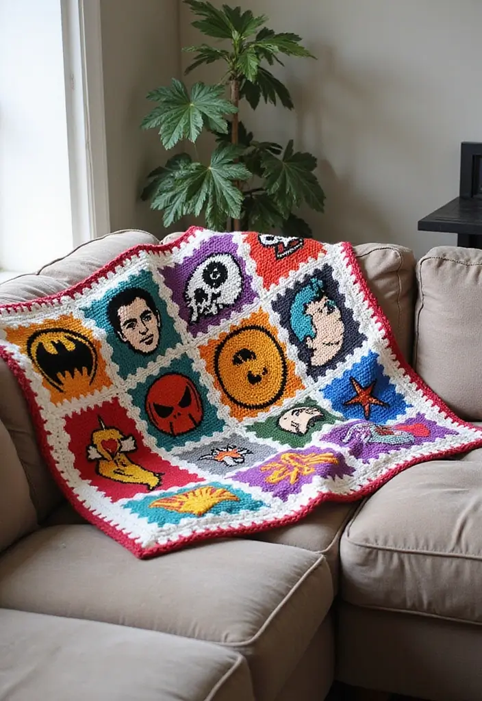 30 Granny Square Crochet Pattern Variations with Modern Layouts and Color Ideas - 20. Graphic Novelty Granny Squares