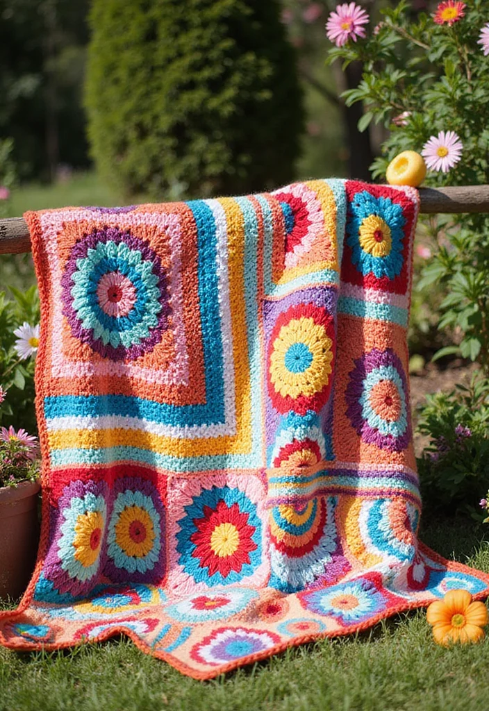 A Friendly Guide to Crochet Borders for Blankets: 18 Stylish Craft Inspirations - 5. Bold Granny Stripe Border