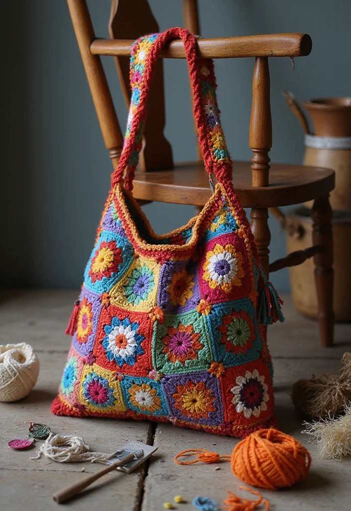 A Friendly Guide to Crochet Granny Square Bags: 19 Creative Craft Inspirations - 2. Bohemian Chic Granny Square Sling