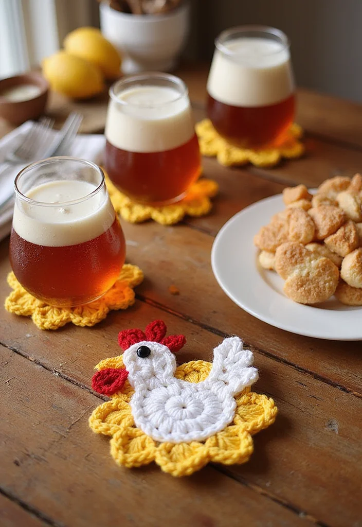 Complete Guide to Crochet Chicken Patterns: 19 Fun Craft Inspirations - 10. Chicken Coaster Set