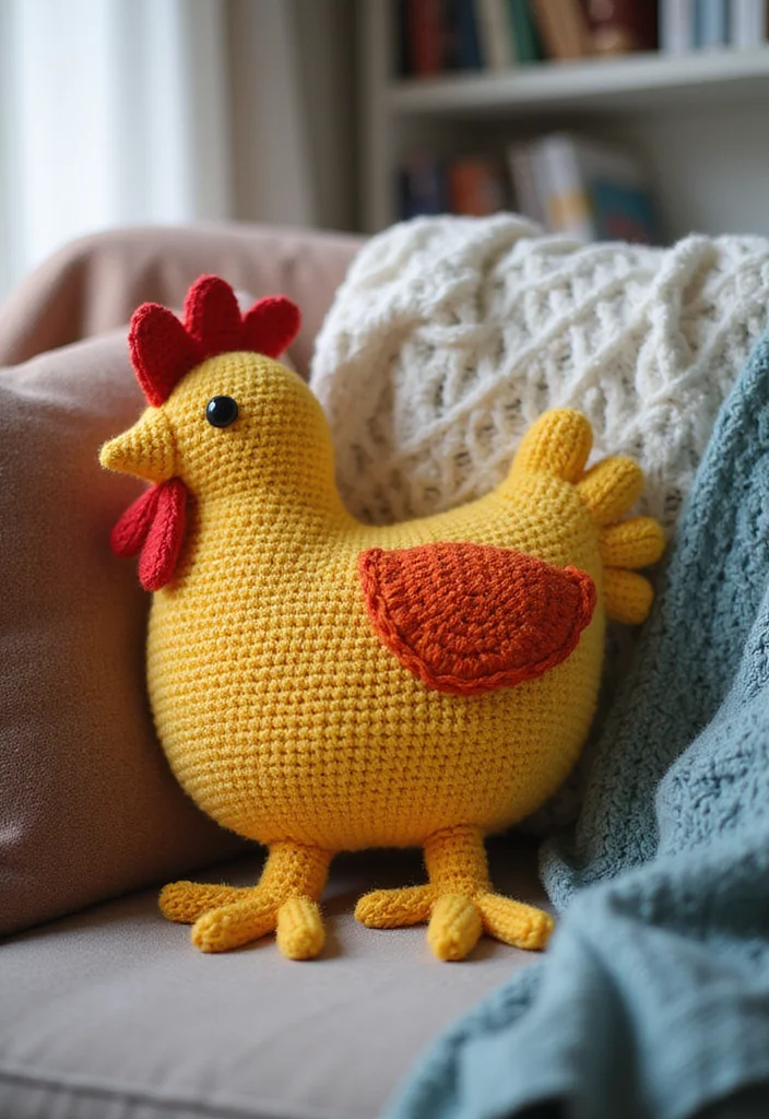 Complete Guide to Crochet Chicken Patterns: 19 Fun Craft Inspirations - 9. Crochet Chicken Pillow