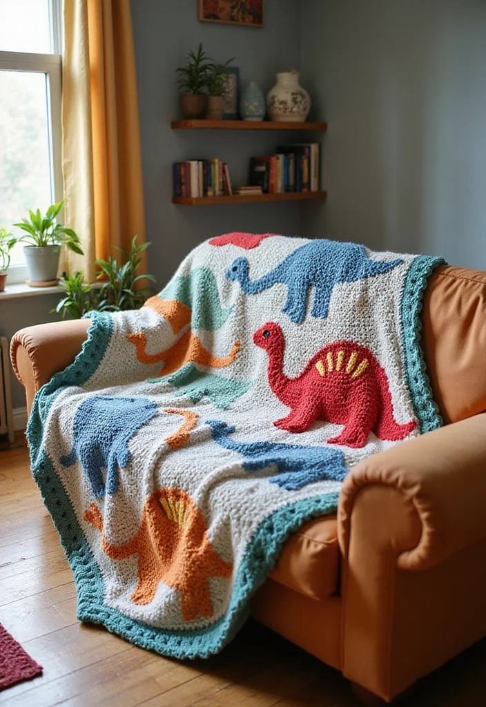 Complete Guide to Crochet Dinosaur Pattern Free: Showcasing 20 Fun and Playful Inspirations - 12. Dino Patterned Throws