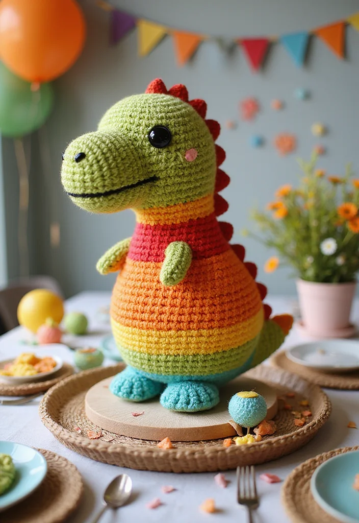 Complete Guide to Crochet Dinosaur Pattern Free: Showcasing 20 Fun and Playful Inspirations - 13. Dino-Themed Table Centerpiece