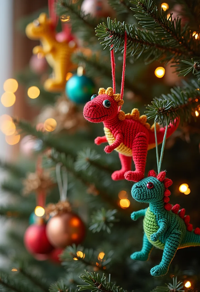 Complete Guide to Crochet Dinosaur Pattern Free: Showcasing 20 Fun and Playful Inspirations - 16. DIY Dino Christmas Ornaments
