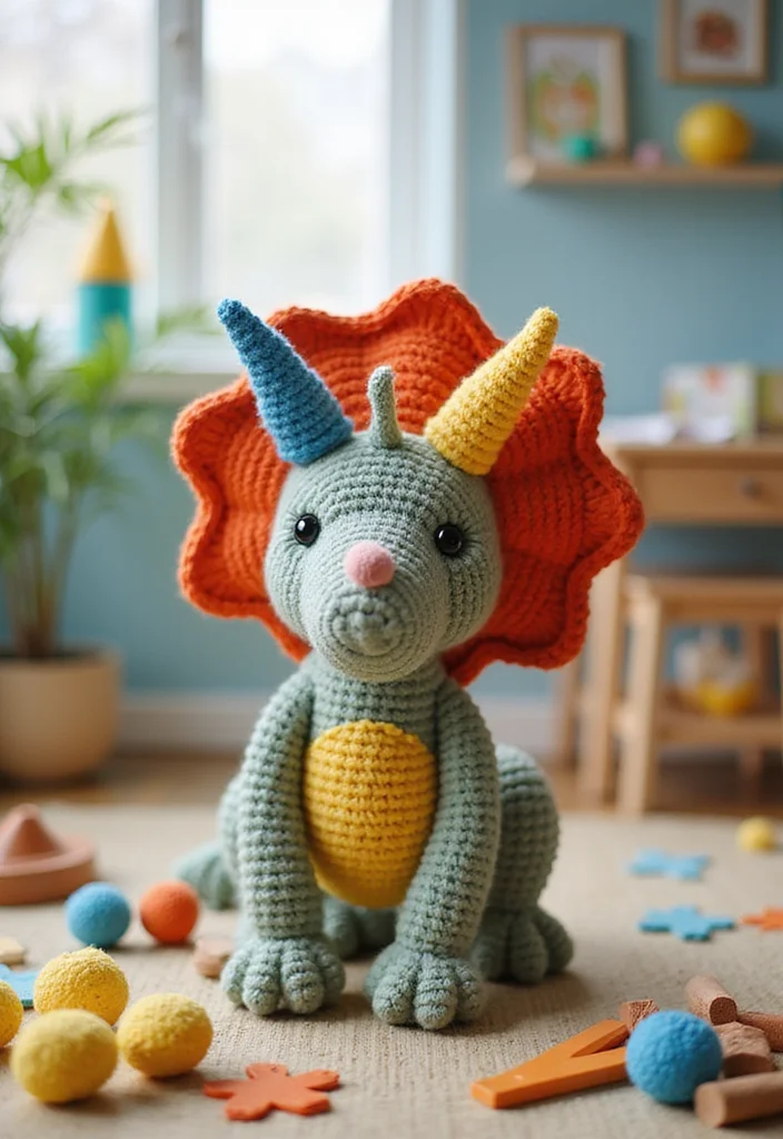 Complete Guide to Crochet Dinosaur Pattern Free: Showcasing 20 Fun and Playful Inspirations - 5. Triceratops Treasure