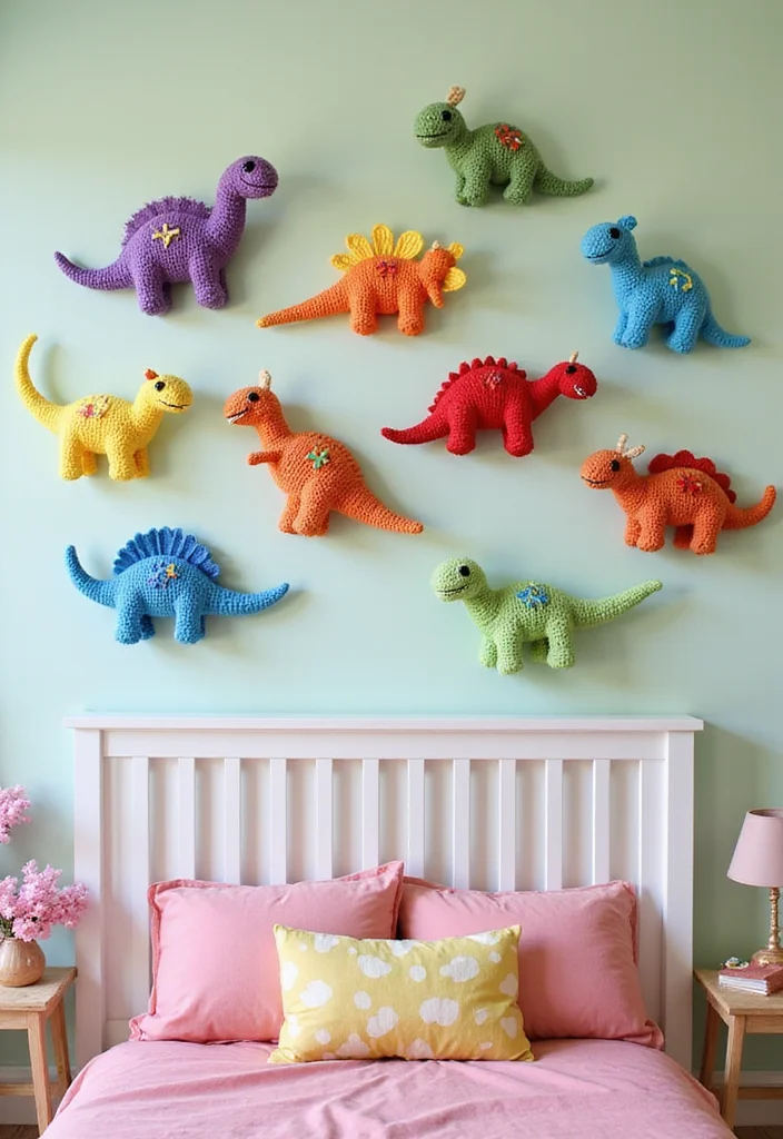 Complete Guide to Crochet Dinosaur Pattern Free: Showcasing 20 Fun and Playful Inspirations - 9. Dino Wall Decor