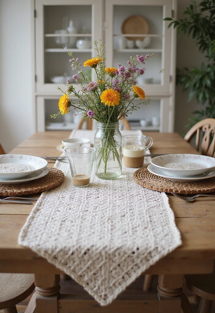Complete Guide to Crochet Table Runner Pattern with 18 Elegant Craft Inspirations - 7. Rustic Farmhouse Touch