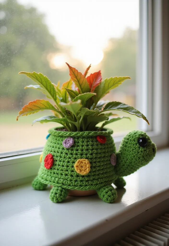 Complete Guide to Crochet Turtle Pattern Free with 19 Fun Craft Inspirations - 12. Turtle Plant Pot Cover