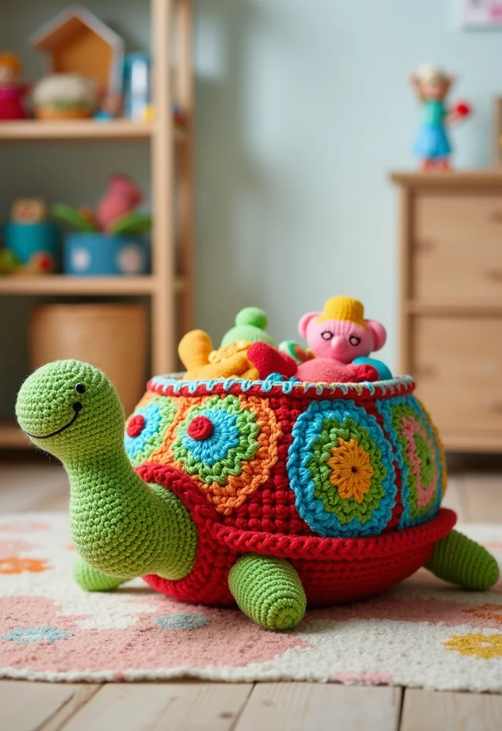 Complete Guide to Crochet Turtle Pattern Free with 19 Fun Craft Inspirations - 5. Turtle Storage Basket