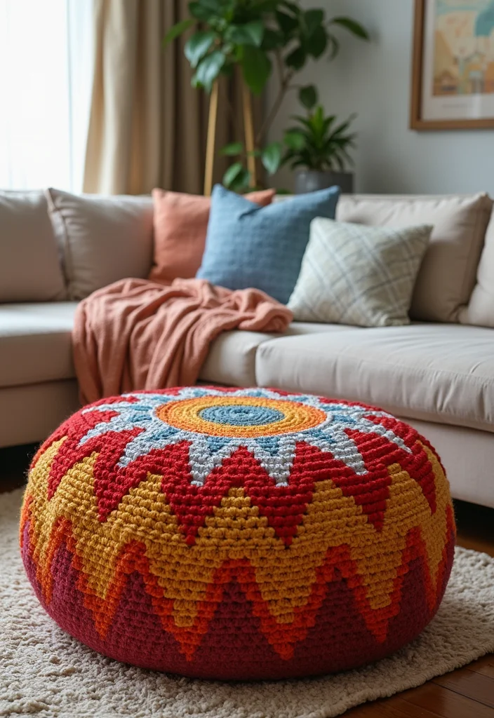 Complete Guide to Magic Ring Crochet Tutorial: Showcasing 19 Clear Visual Inspirations - 9. Funky Poufs