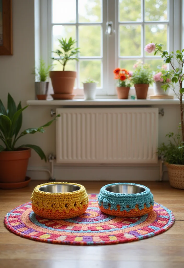 Essential Guide to Cat Crochet Pattern Free Featuring 17 Cute Inspirations - 13. Cat Bowls Mat