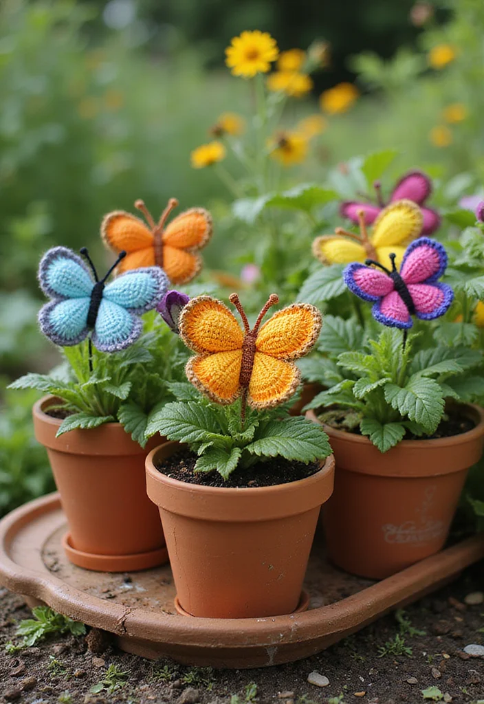 Essential Guide to Crochet Butterfly Free Pattern: Showcasing 20 Colorful Inspirations - 11. Flower Pots Decoration
