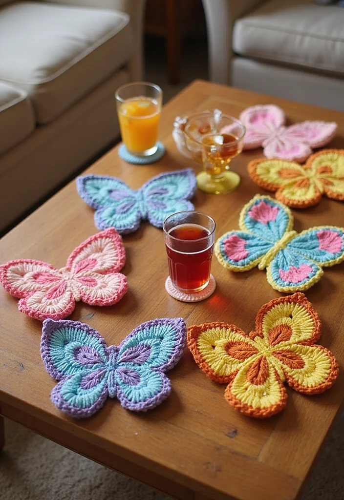 Essential Guide to Crochet Butterfly Free Pattern: Showcasing 20 Colorful Inspirations - 15. Crochet Butterfly Coasters