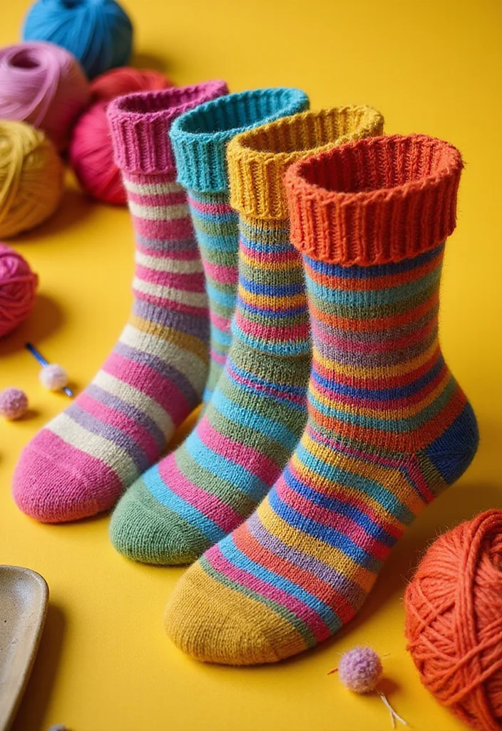 Essential Guide to Crochet Socks: Free Pattern with 18 Cozy Inspirations - 7. Striped Fun Socks