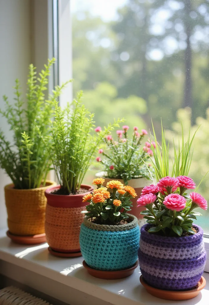 Essential Guide to Easy Beginner Crochet Patterns Featuring 19 Simple Inspirations - 18. Cheerful Crochet Flower Pots