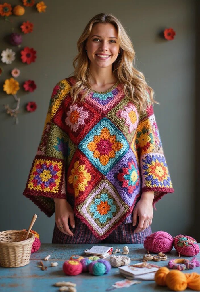 Friendly Guide to Crochet Poncho Free Pattern Featuring 18 Stylish Inspirations - 15. The Classic Granny Square