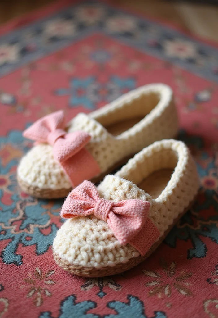Friendly Guide to Crochet Slippers: 17 Comfortable Inspirations - 13. Slippers with Bow Details