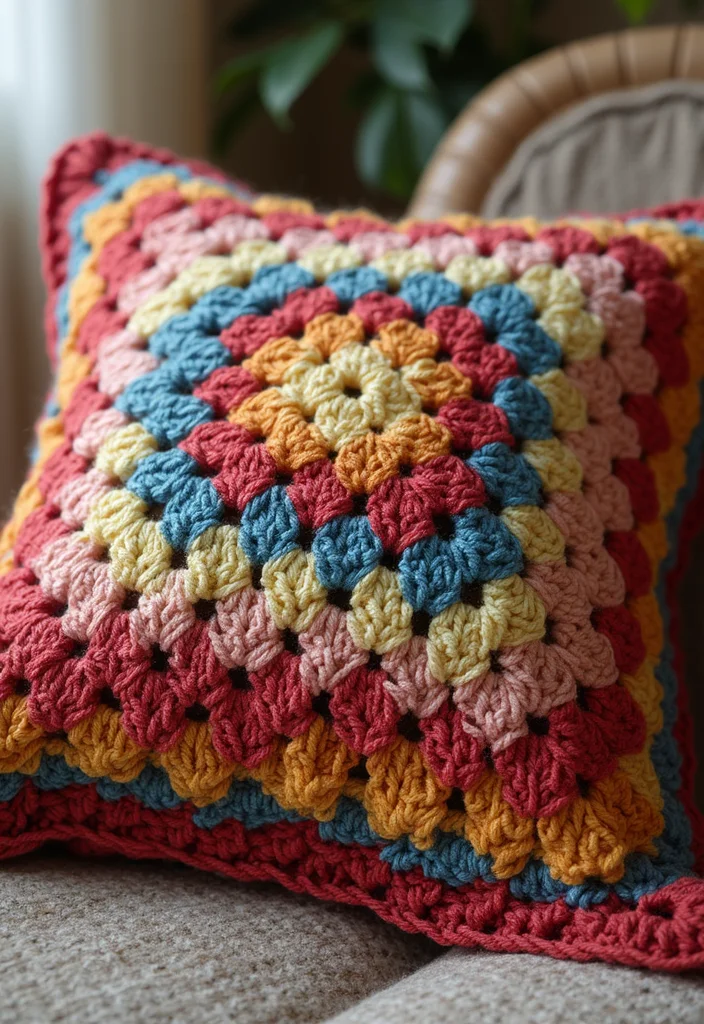 Helpful Guide to Crochet Pillow Patterns Free: 18 Cozy and Creative Inspirations - 1. Textured Granny Square Pillow