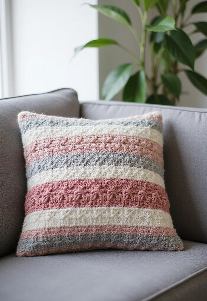 Helpful Guide to Crochet Pillow Patterns Free: 18 Cozy and Creative Inspirations - 15. Cable & Stripes Combo Pillow