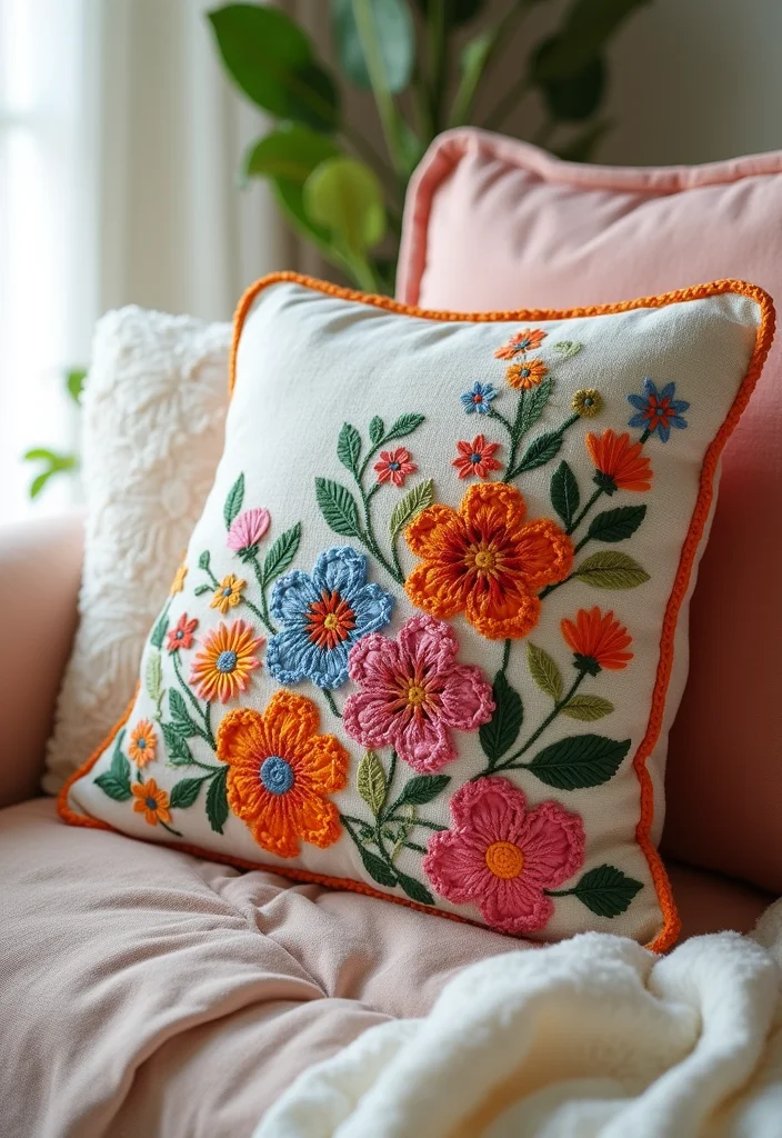Helpful Guide to Crochet Pillow Patterns Free: 18 Cozy and Creative Inspirations - 5. Floral Appliqué Pillow