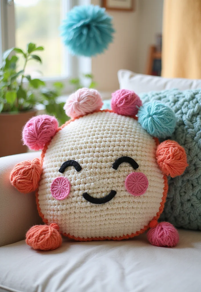Helpful Guide to Crochet Pillow Patterns Free: 18 Cozy and Creative Inspirations - 8. Pom-Pom Pillow