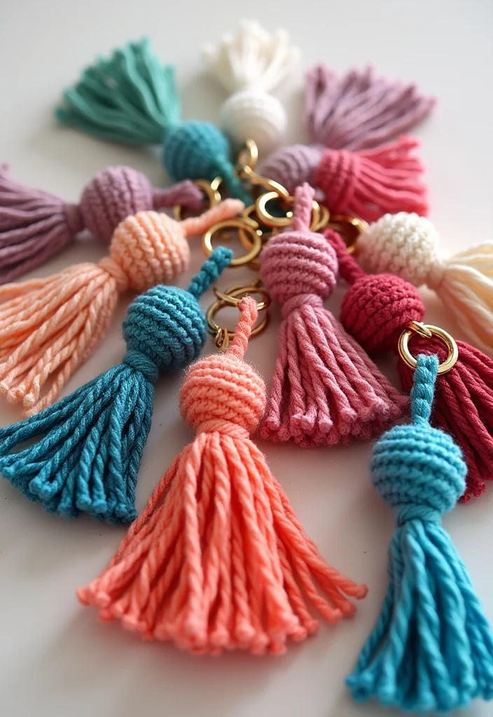 Step-by-Step Guide to Crochet Keychain Pattern Free with 18 Cute and Practical Inspirations - 2. Colorful Tassel Keychains