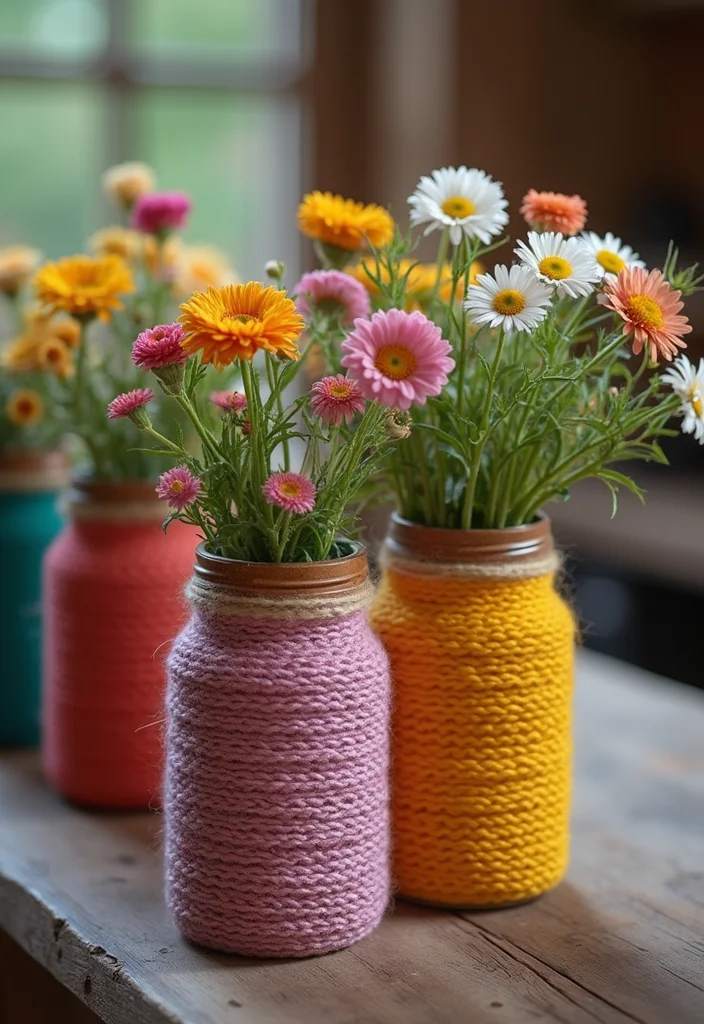Step-by-Step Guide to Scrap Yarn Crochet Projects: Showcasing 20 Fun and Resourceful Inspirations - 10. Yarn-Wrapped Jars