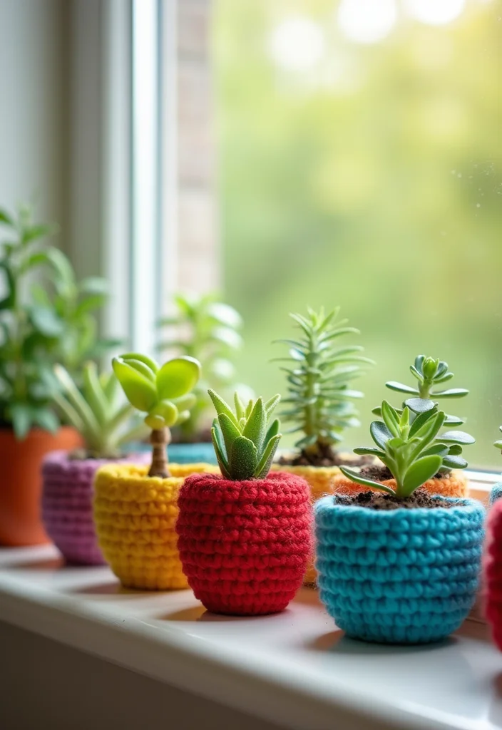 Step-by-Step Guide to Scrap Yarn Crochet Projects: Showcasing 20 Fun and Resourceful Inspirations - 3. Mini Crochet Plant Pots