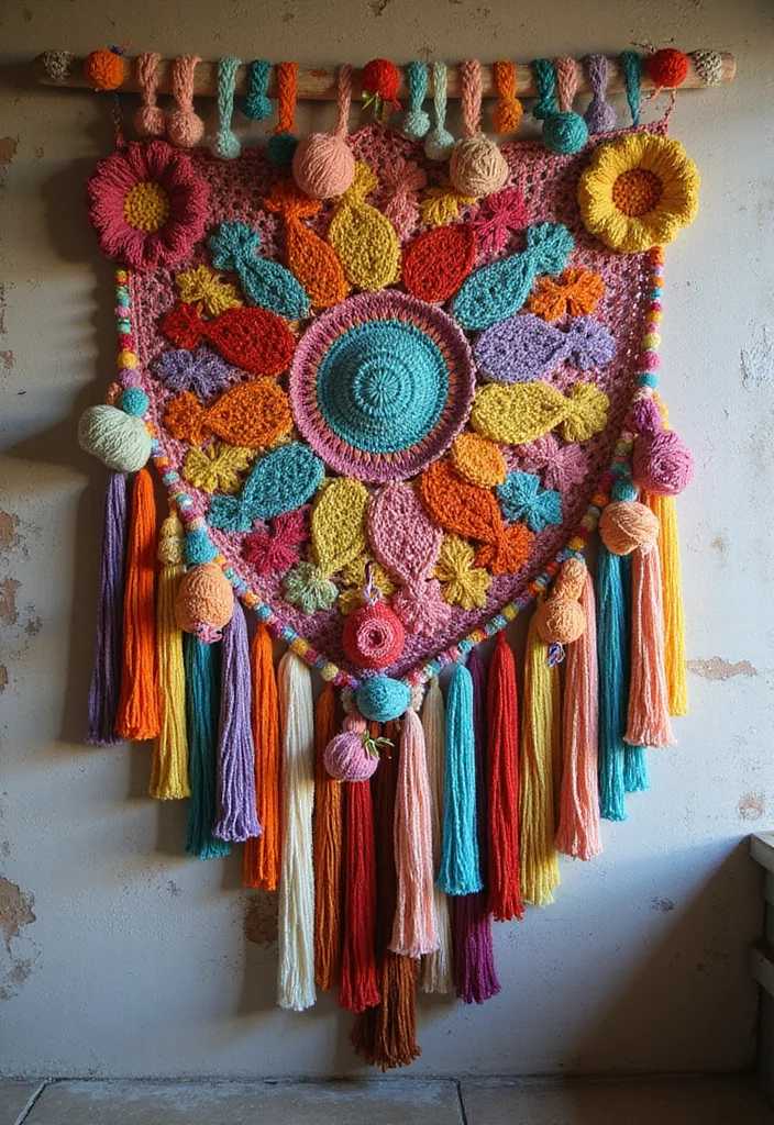 Step-by-Step Guide to Scrap Yarn Crochet Projects: Showcasing 20 Fun and Resourceful Inspirations - 4. Whimsical Wall Hanging
